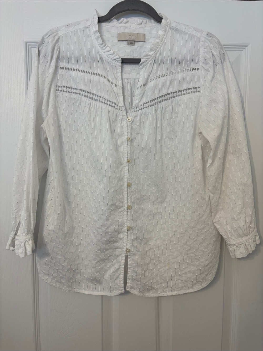 LOFT White Eyelet Button-Up Peasant Blouse